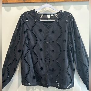 JOIE Size Large Cotton Black Eyelet Blouse